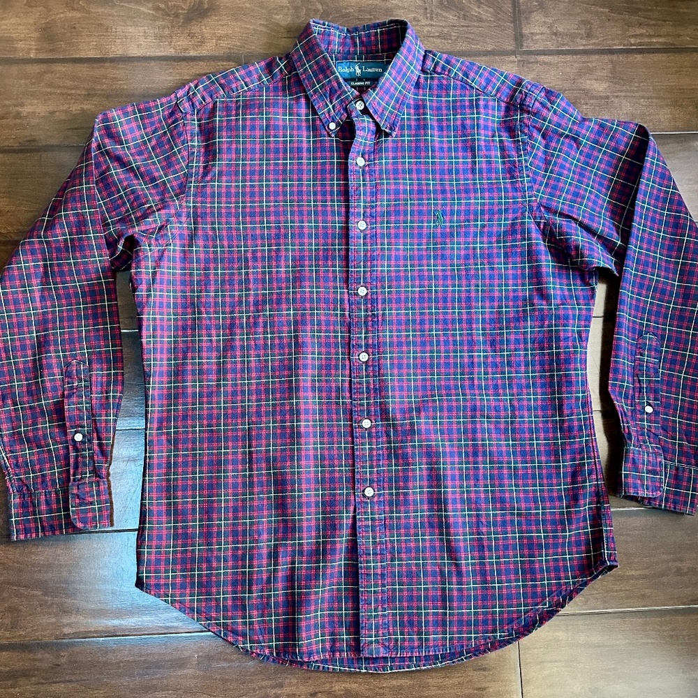 Ralph Lauren Polo Vintage Men's Red Navy Plaid Button Down Shirt